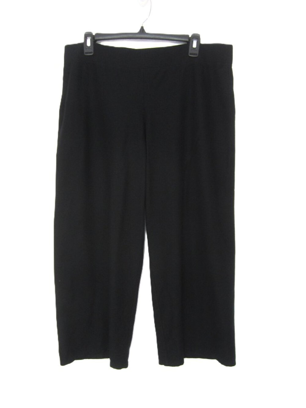 Eileen Fisher Size L Washable Stretch Crepe Cropped Wide Leg Pants Black